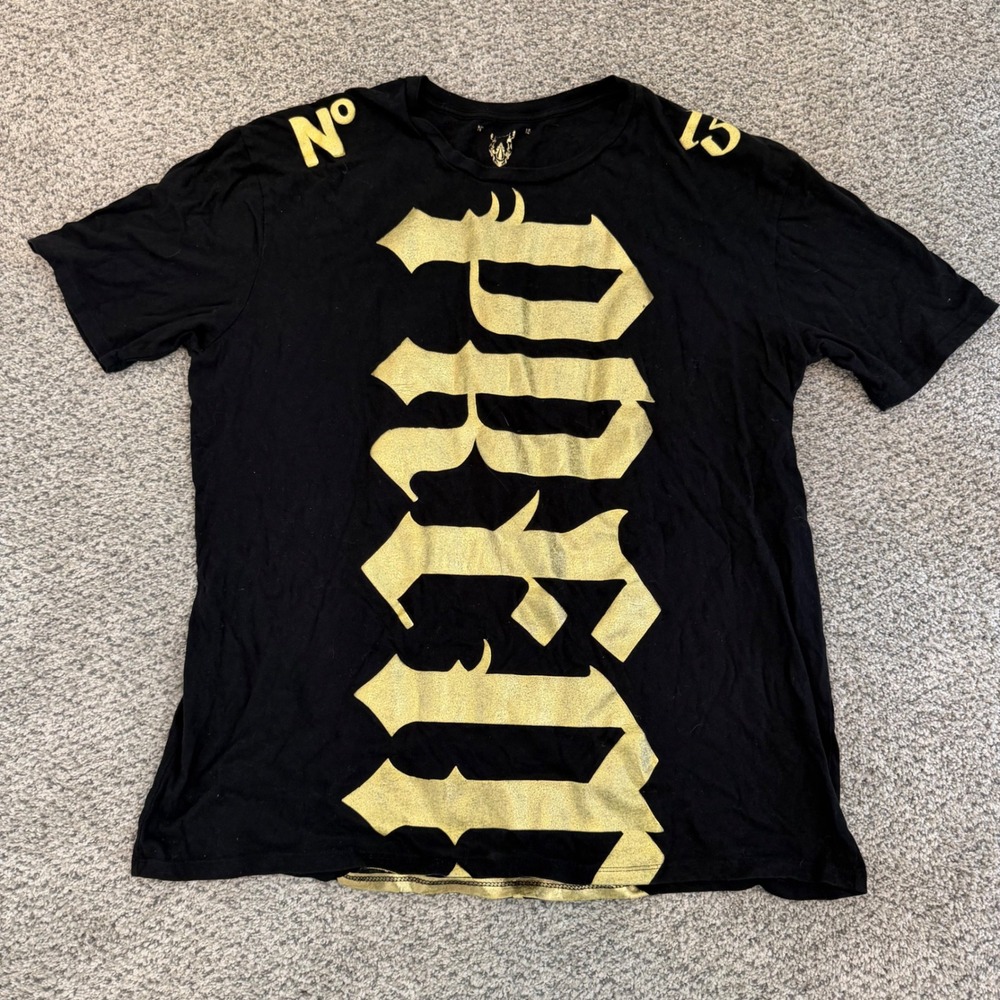 Ecko Unltd Premio Mens XXL Black Gold Foil Graphic T-Shirt Streetwear Rhino No15